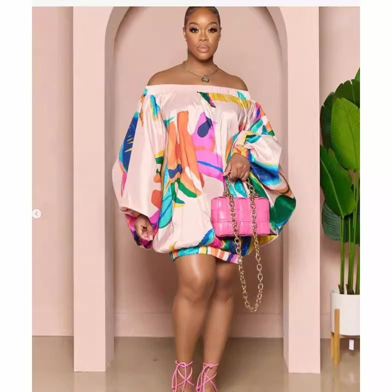 Women's Digital Hd Printed Batwing Sleeve Dress