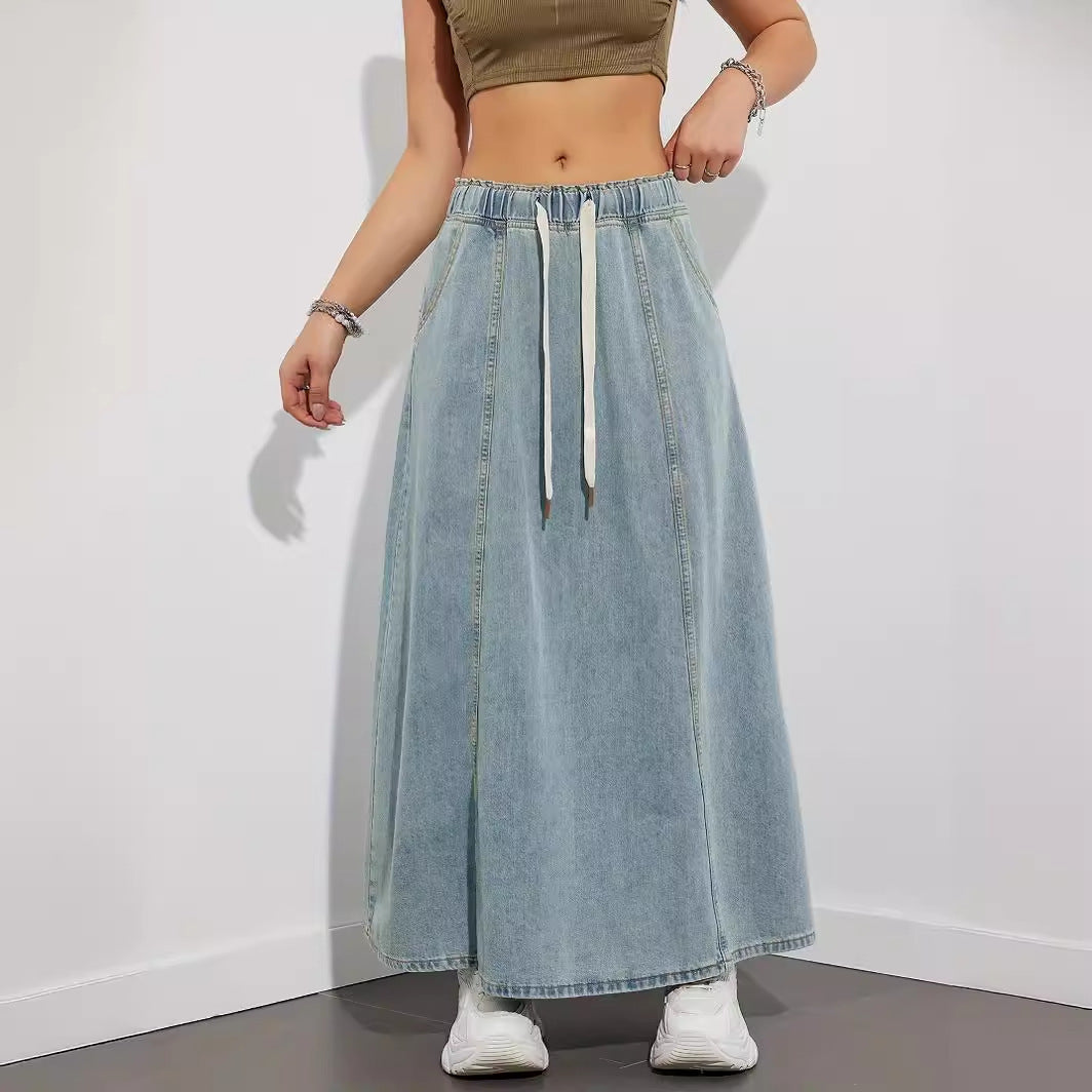 Women's Design Elastic Waist Loose Swing Dress Denim Skirt