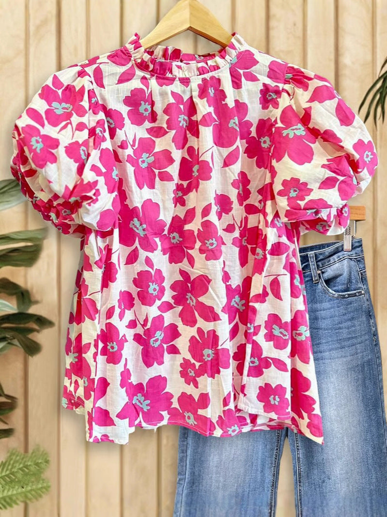Women's Floral Print Shirt Fashion Commuter Half Sleeve Tops