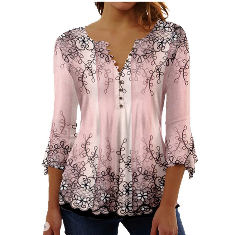Graceful Classic Summer Fashion Flower Printed Women's T-shirt