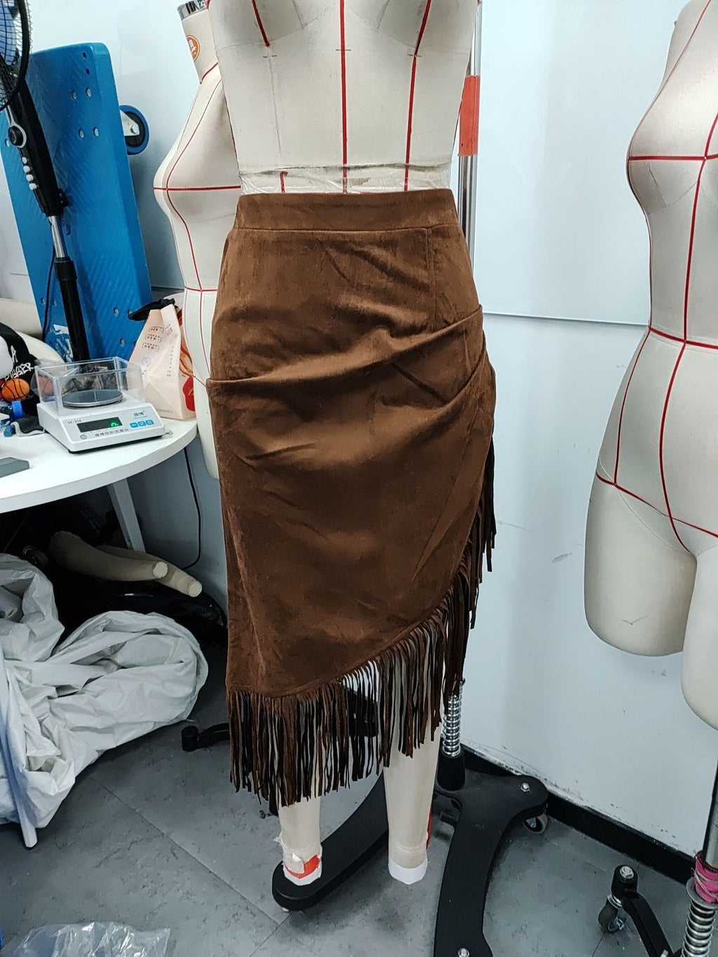 Women's Retro Western Tassel Hem Irregular Suede Skirts
