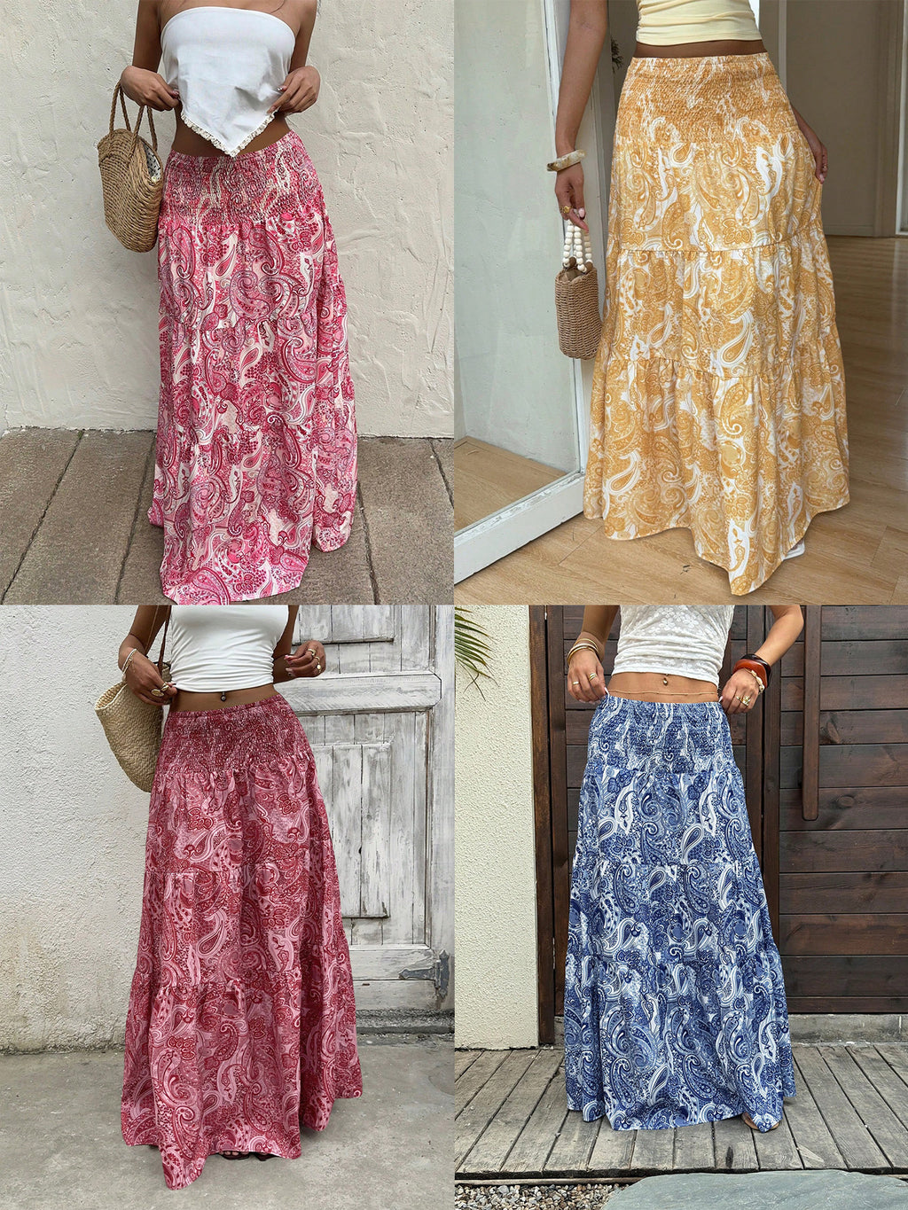 Vacation Style Elastic Waist Long Dress Skirt