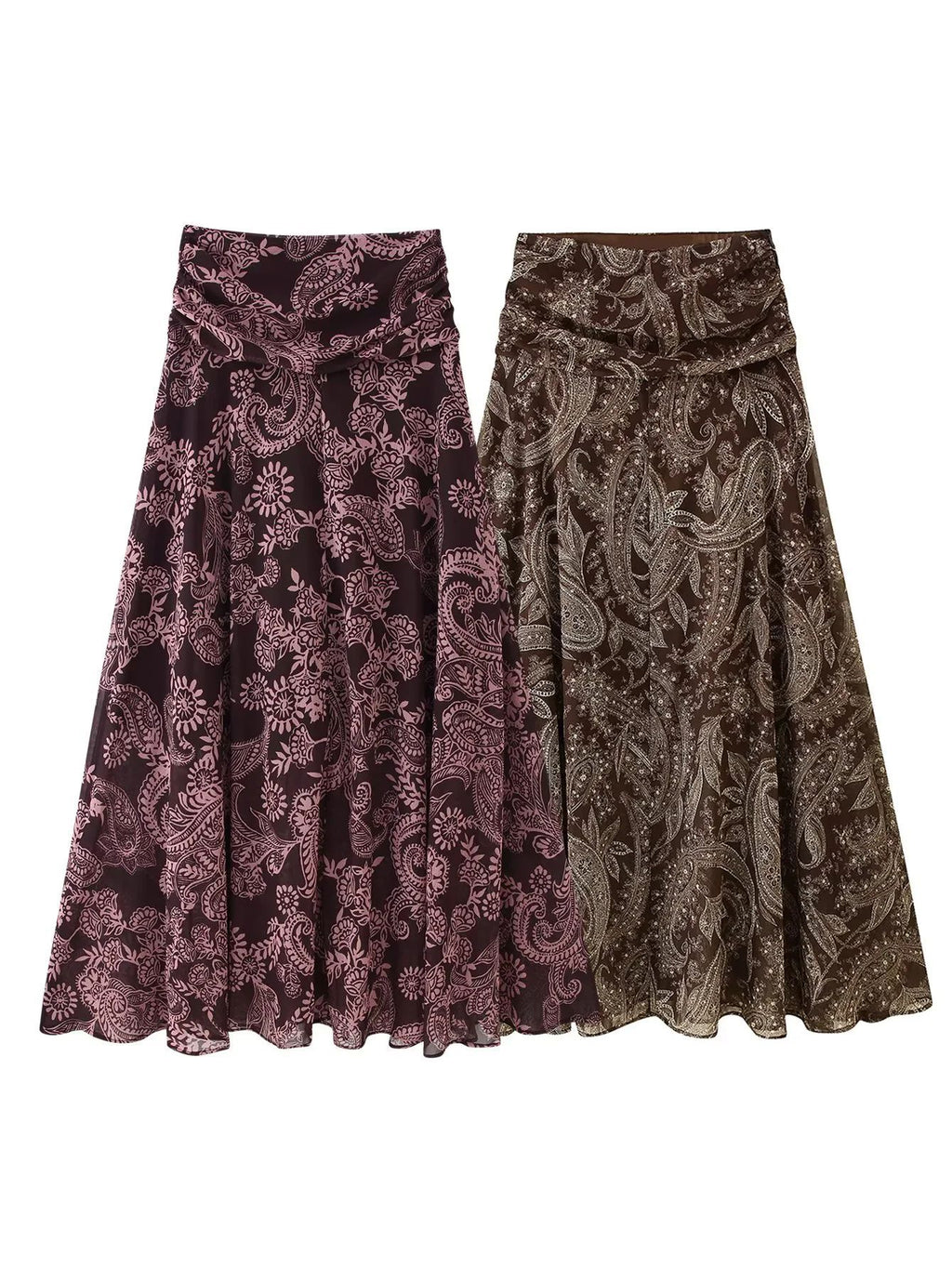 Women's Autumn Pleated Chiffon Printed Ruffled Large Skirt