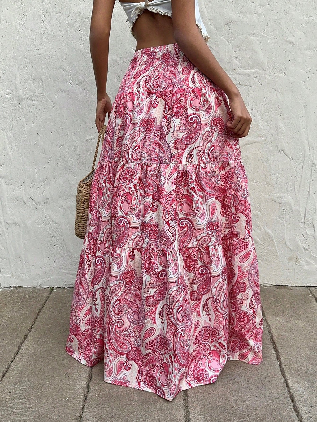 Vacation Style Elastic Waist Long Dress Skirt