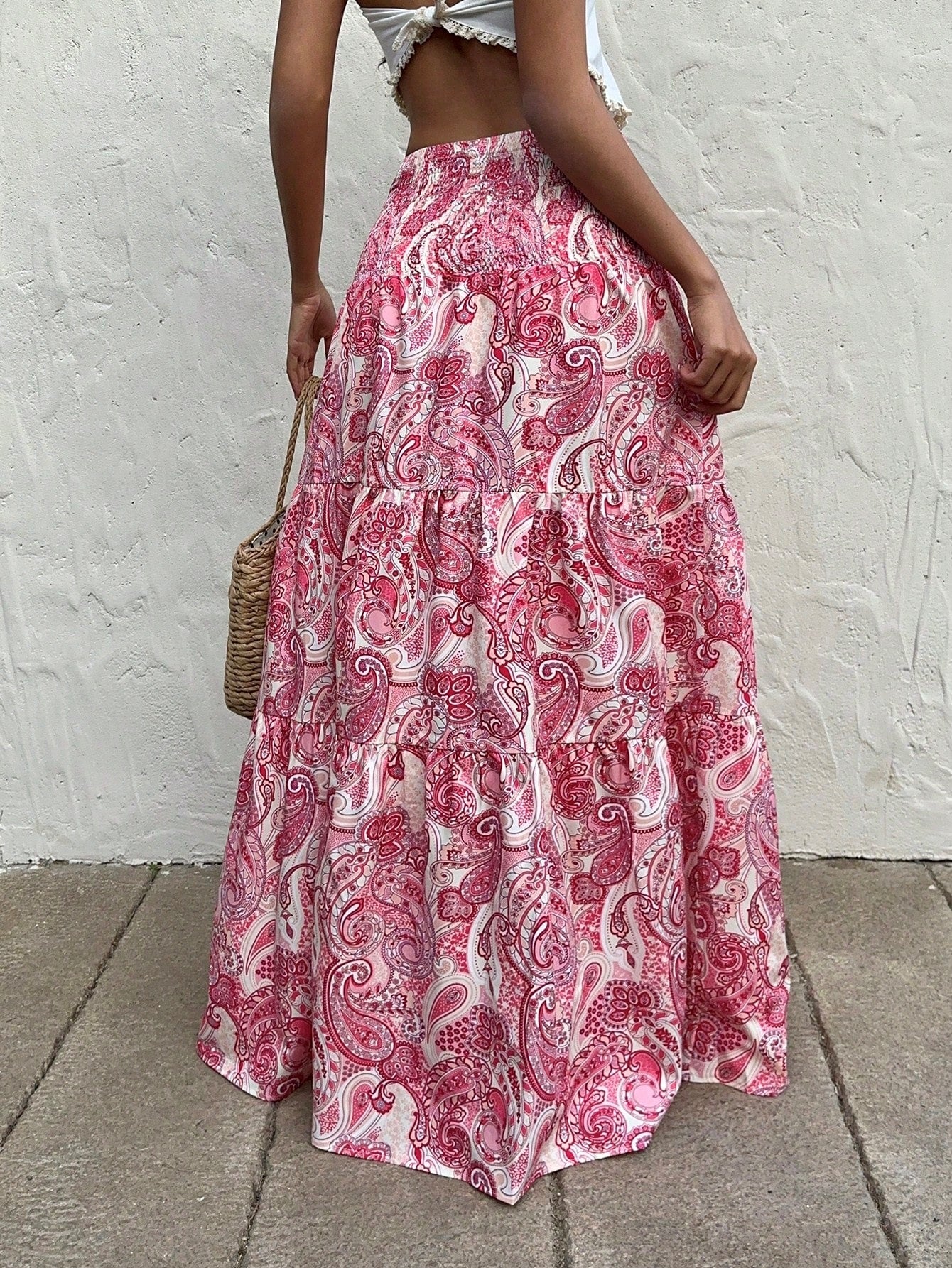 Vacation Style Elastic Waist Long Dress Skirt