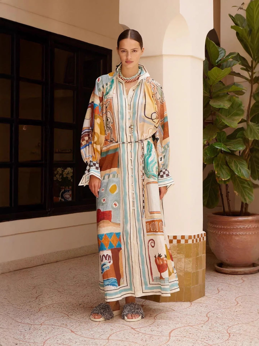 Popular Fashion Personalized Printed Loose Linen Dress