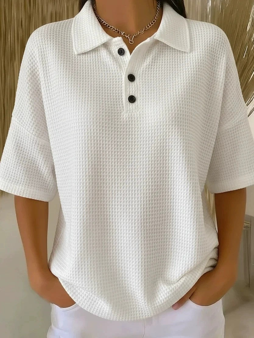 Fashion Waffle Solid Color Pullover Loose Tops
