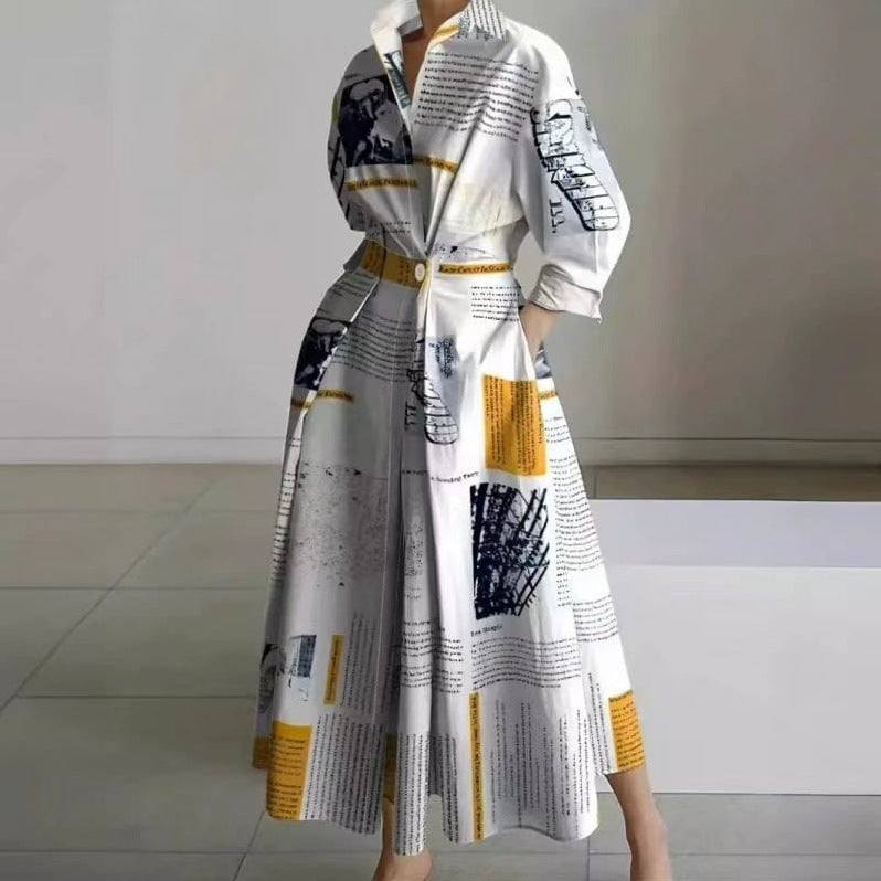Commuting Fashion Collar Lining Elastic Waist Large Dress