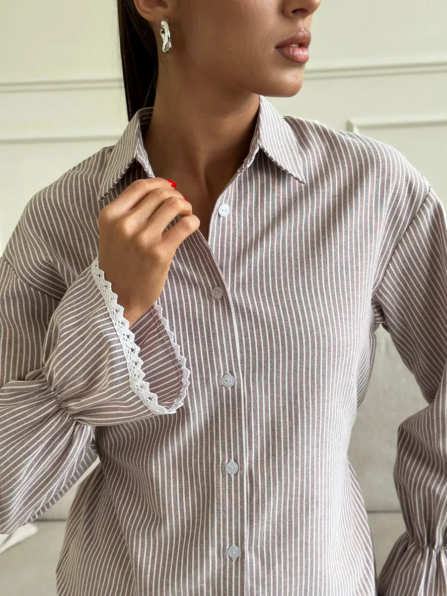 Versatile Design Slim Fit Shirt Plaid Long Blouses