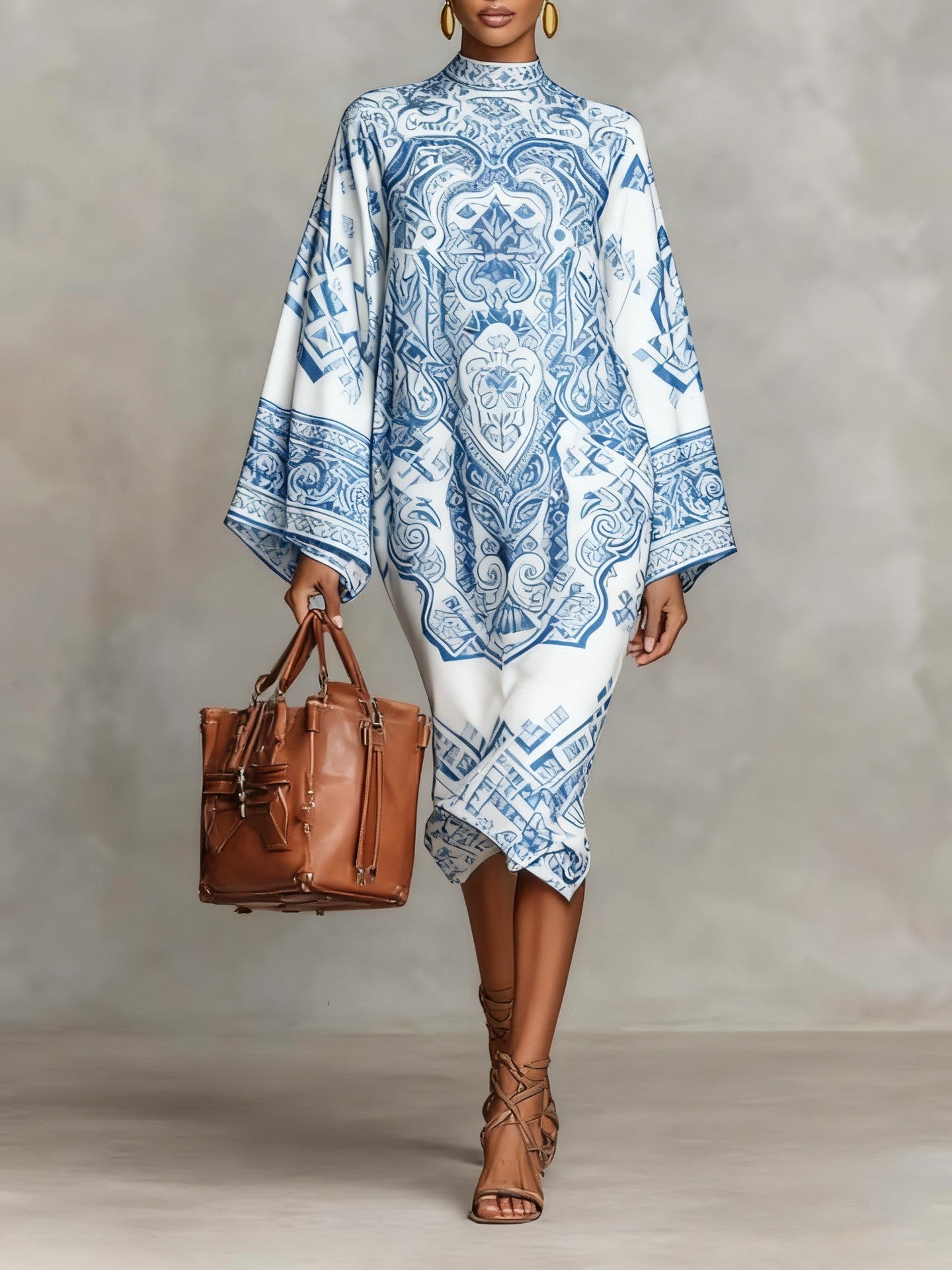 Trendy Autumn Digital Printing Fresh Retro Dress