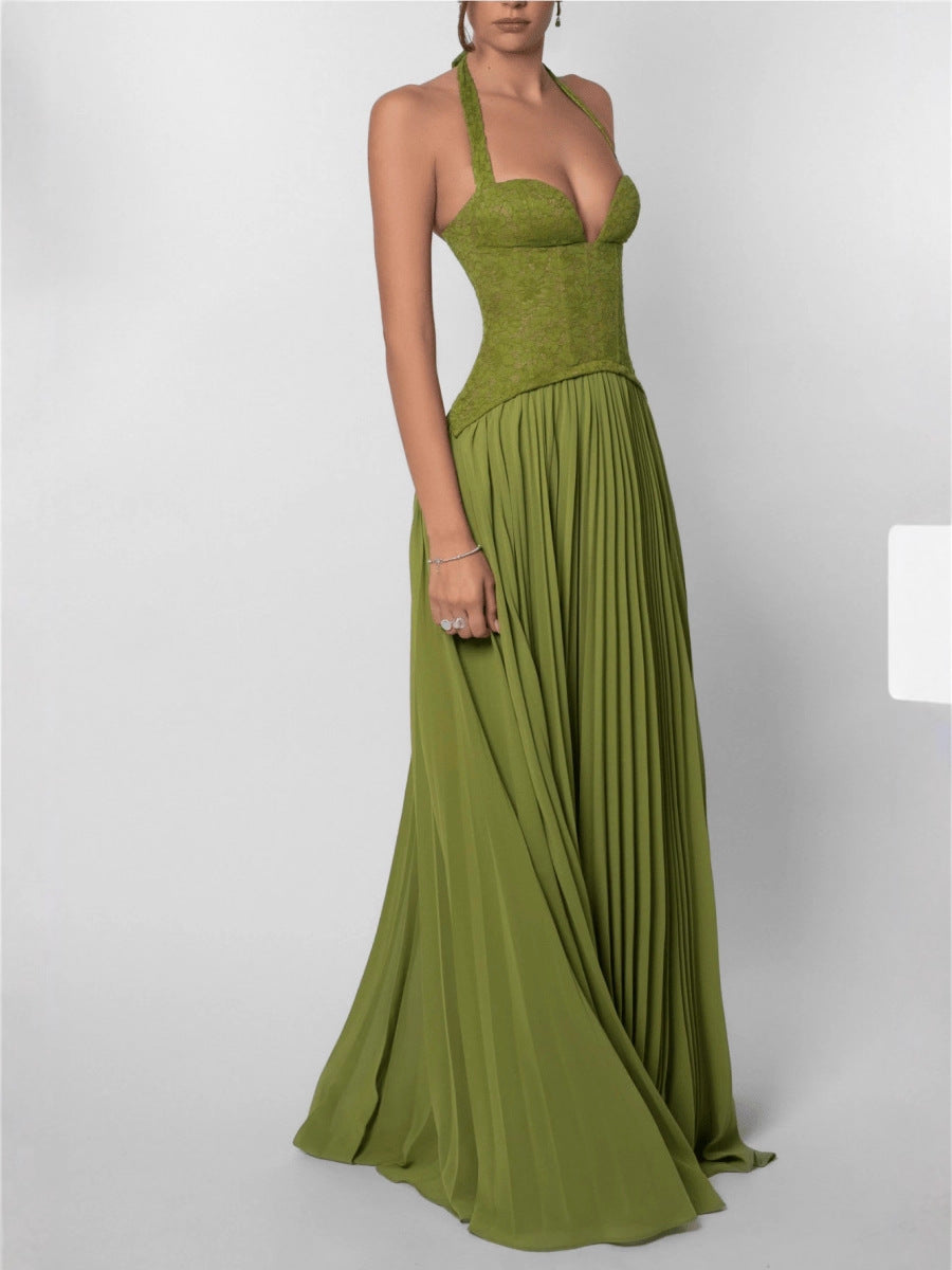 Women's Fashionable Sexy Backless Halter Low Collar Dress