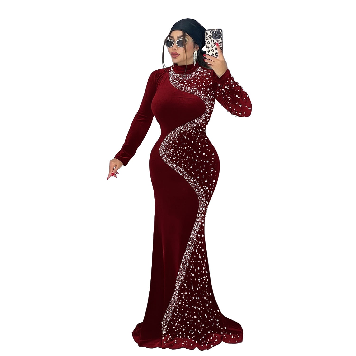 Women's Fashion Wear Elegant Veet Rhinestone Dress