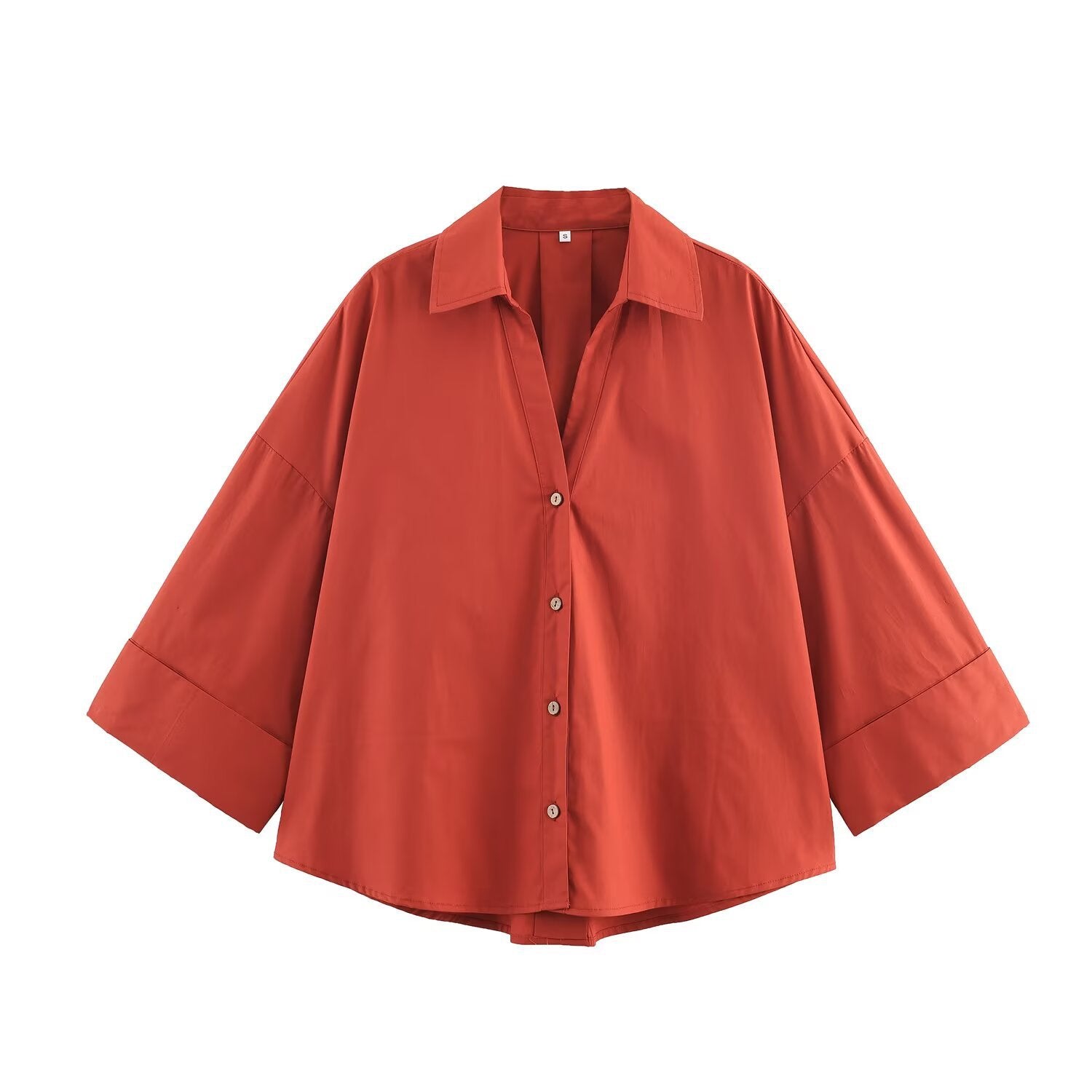 Women's Fashion Casual Lapel Striped Wide Sleeve Shirt Cotton Blouse
