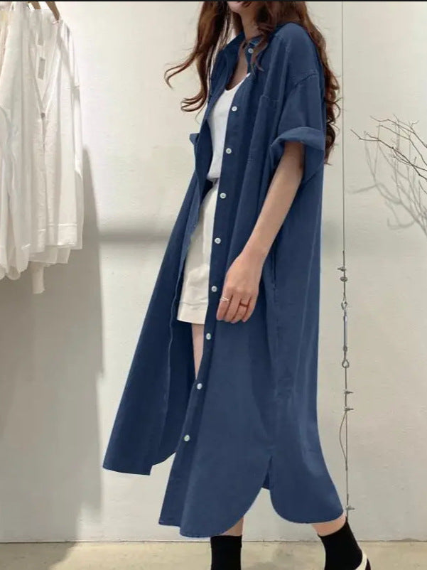 Slouchy Glamorous Denim Long Collar Casual Dress