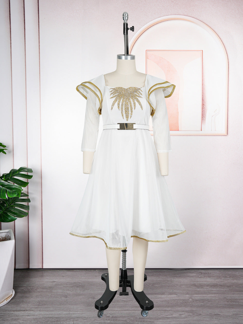 Women's African Solid Color Temperament Elegant A- Line With Dress