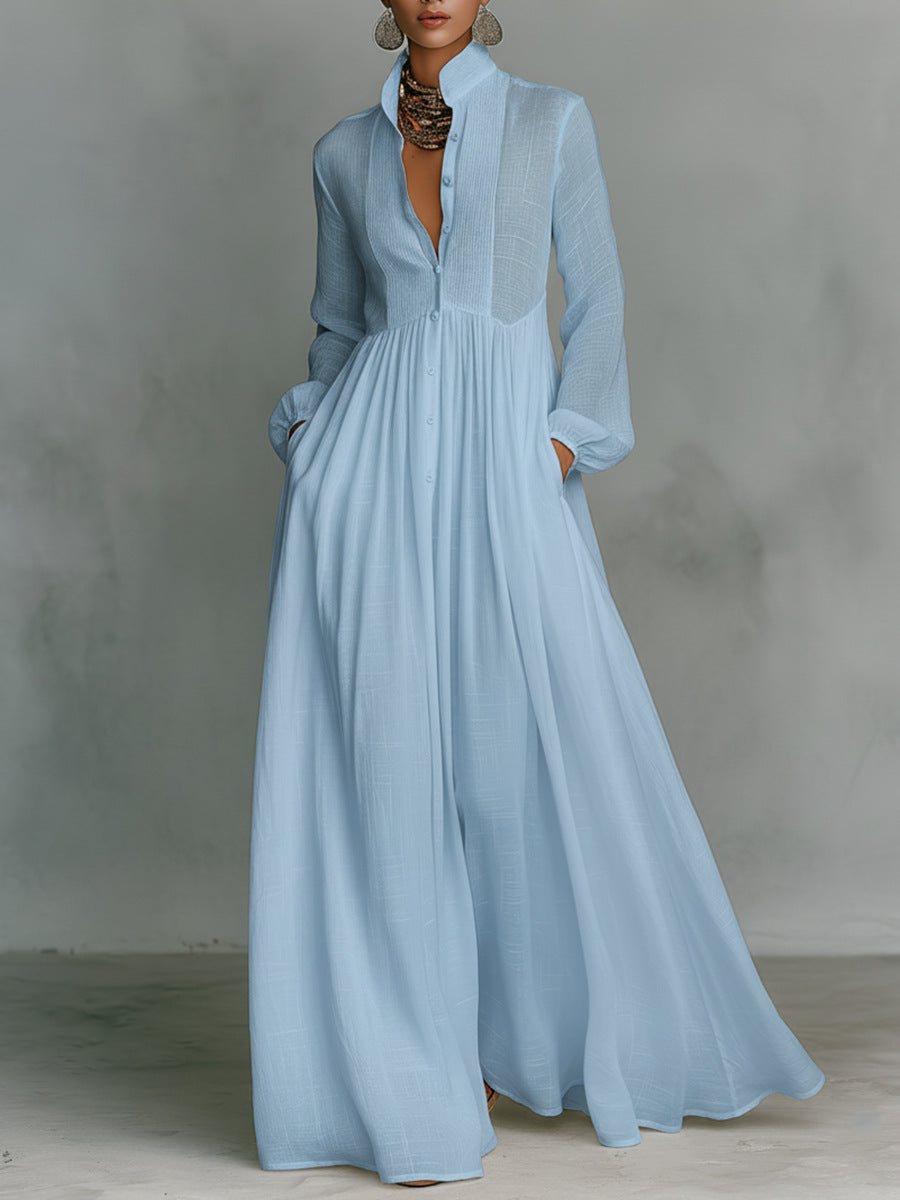 Slimming Long Sleeve Pleated Vacation French Dress