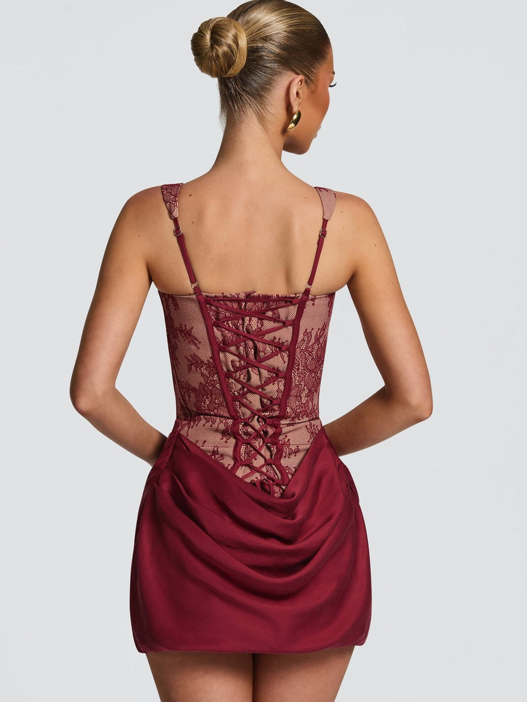 Women's Casual Long-sleeved Pure Lace Sling Fishbone Draped Dress