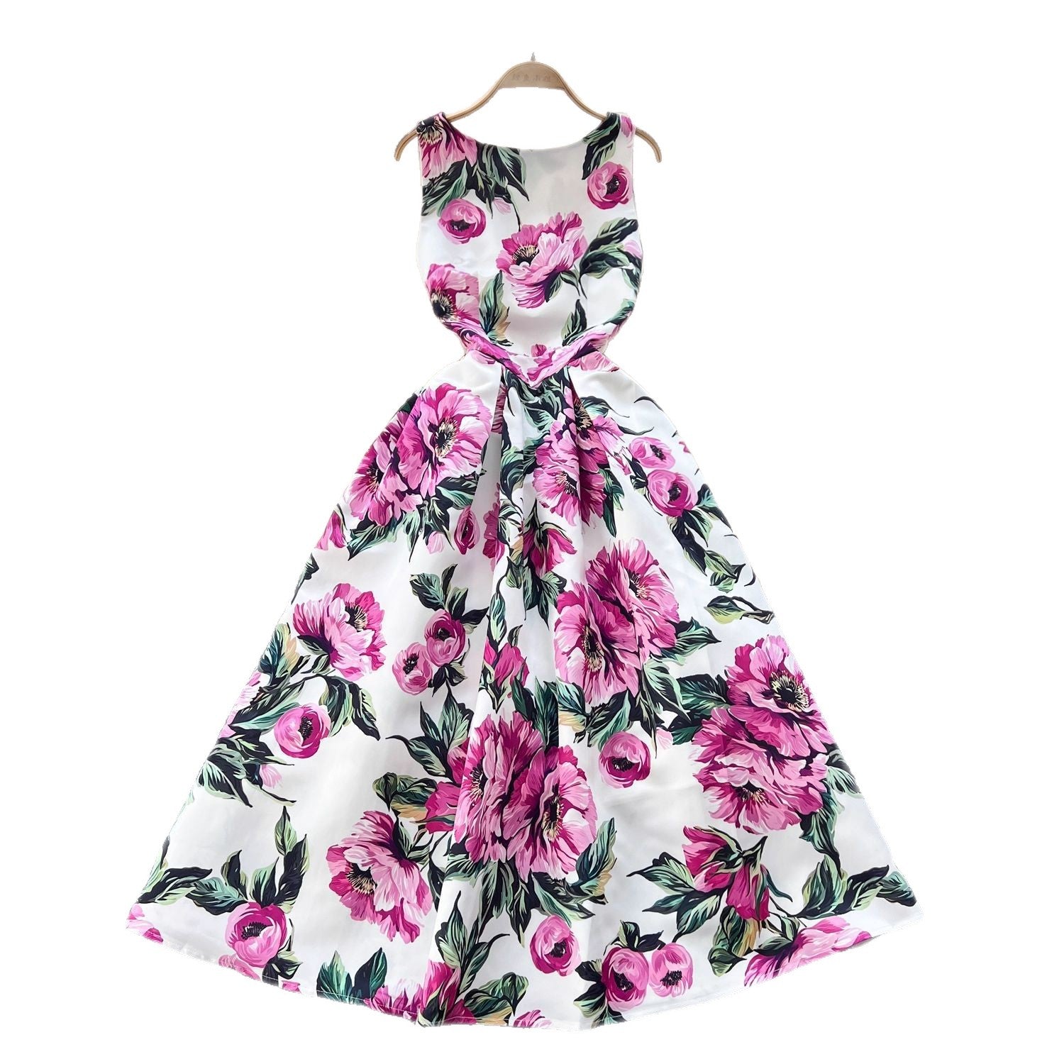 Women's Small Fashionable Retro Waist Slimming Sleeveless Fashion Printed Dress