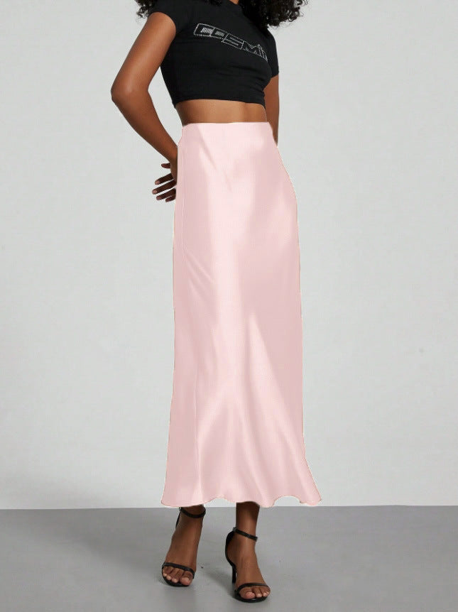 Glossy High Waist Slimming Dress Elegant Skirt