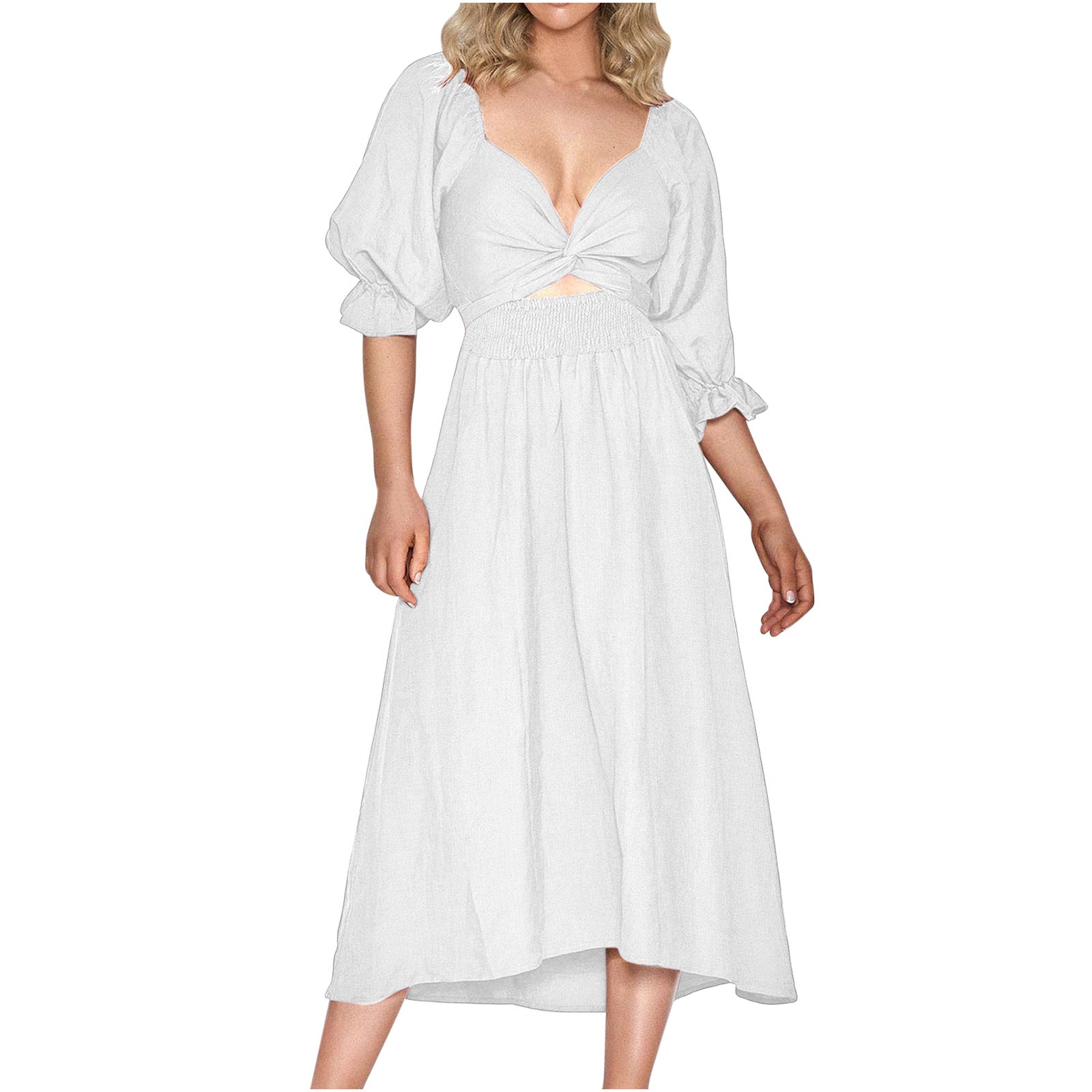Women's Elegant Half Sleeve Front Back Wearable Dress