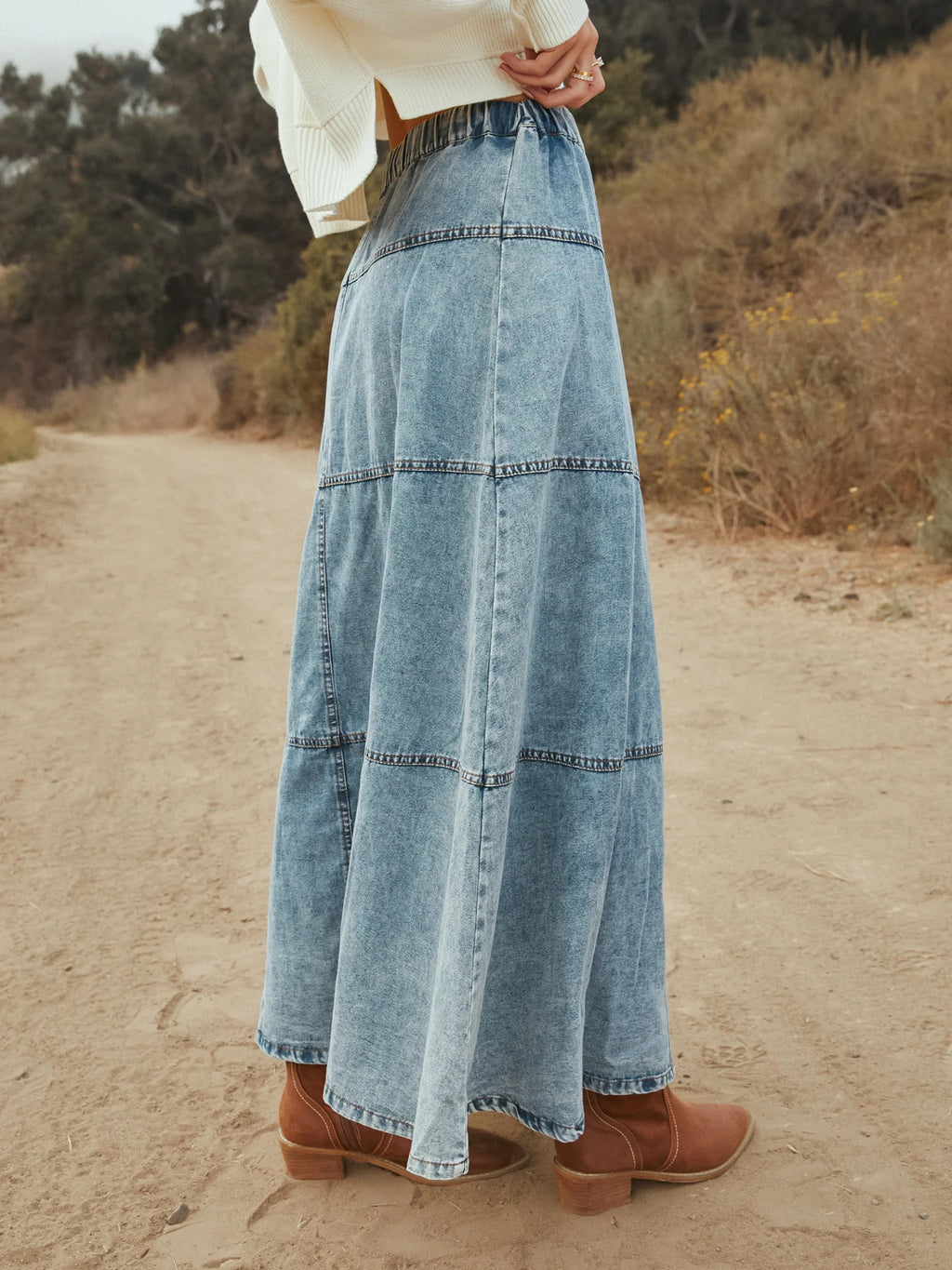 Charming Women's Bohemian Layered Stitching Denim Skirt