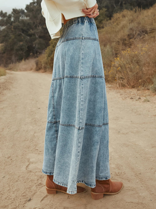 Charming Women's Bohemian Layered Stitching Denim Skirt