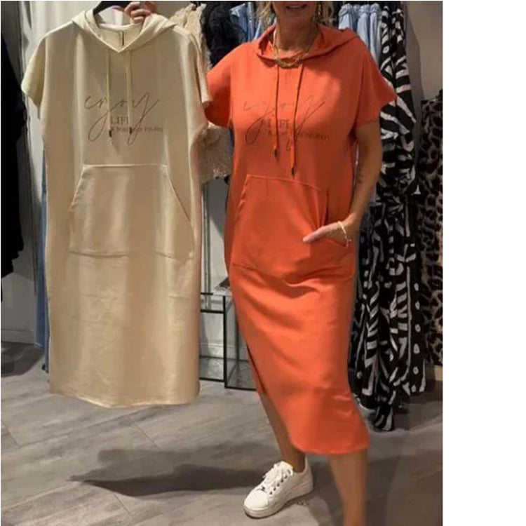 Women's Summer Casual Solid Color Sleeve Pocket Dress