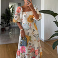 Women's Fashion Printed Puff Sleeve Large Swing Dress