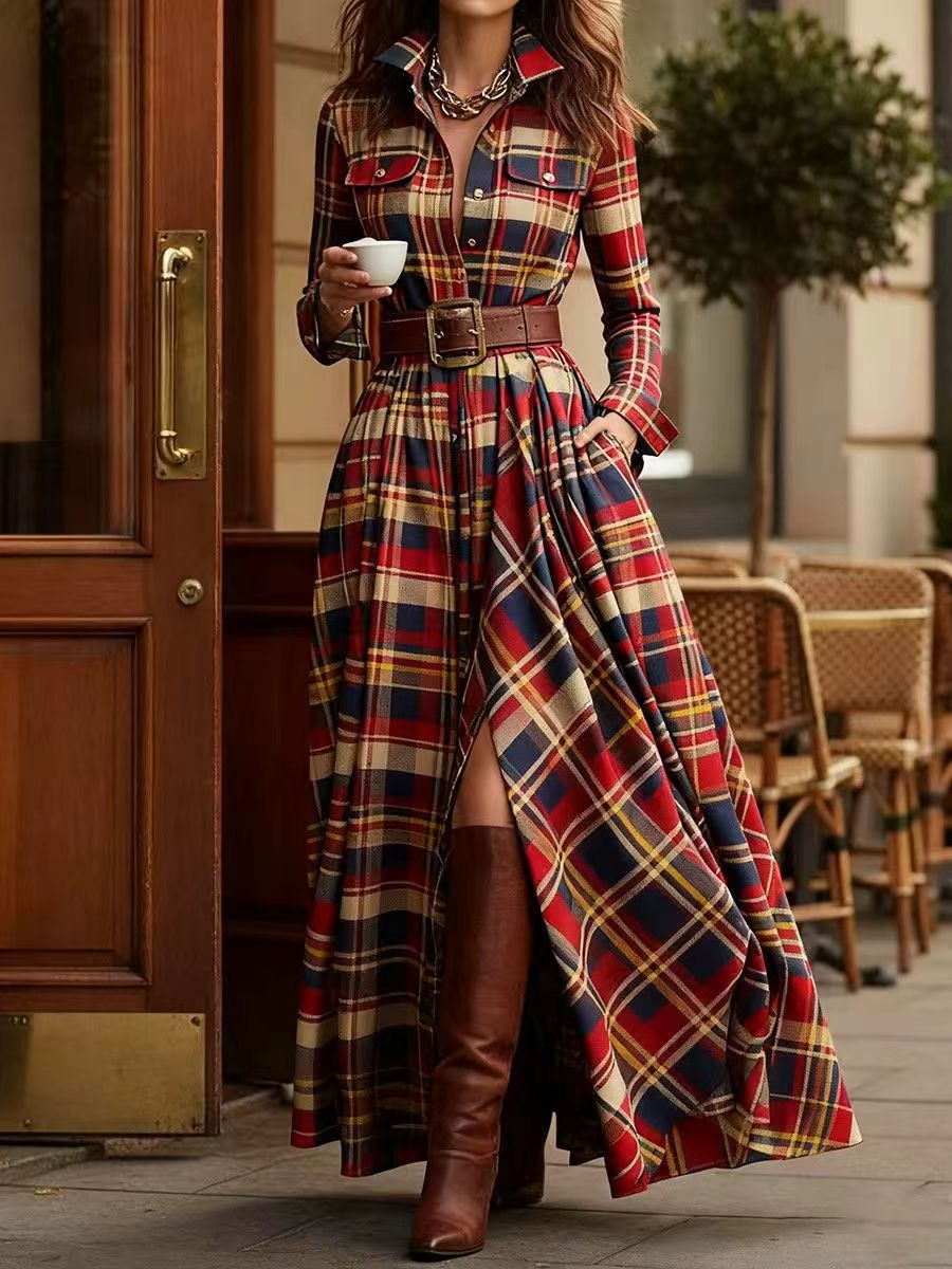 Women's Large French Retro Grid Slim Irregular Skirts