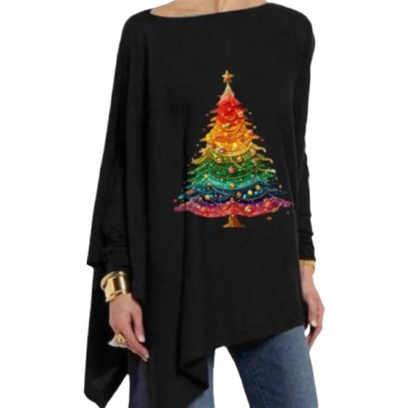Autumn Irregular Hem Loose Casual Print Batwing Sleeve Bottoming Women's T-shirt