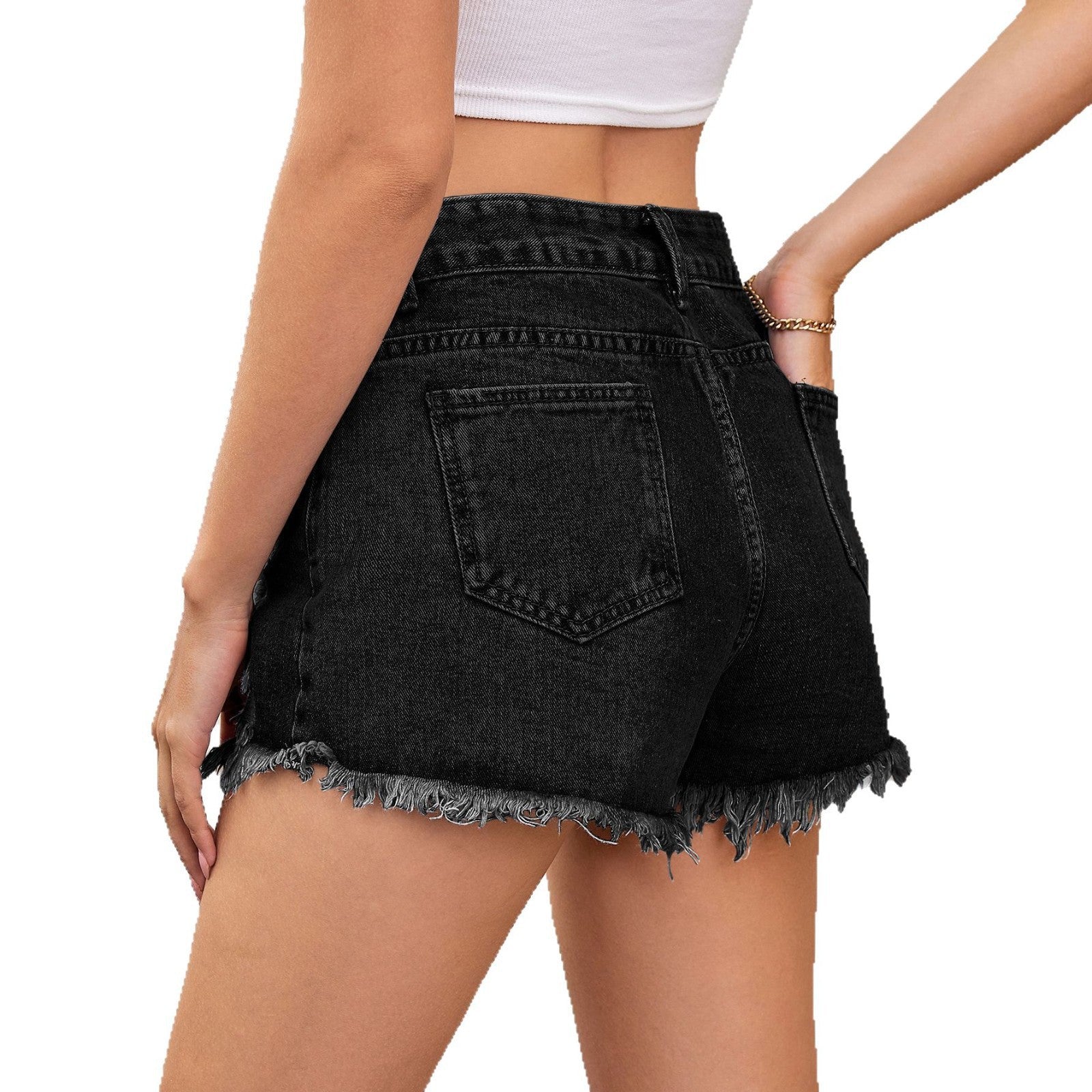 Durable Women's Washed Hot Ripped Denim Pants