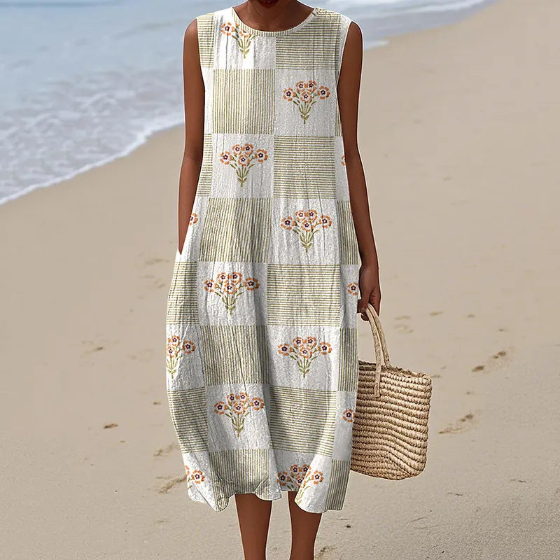 Women's Printed Round Neck Pullover Fashion Casual Dress