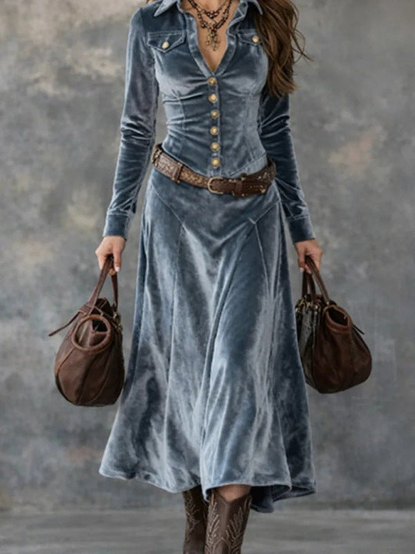 Comfortable Western Bohemian Elegant Veet Belt Dress