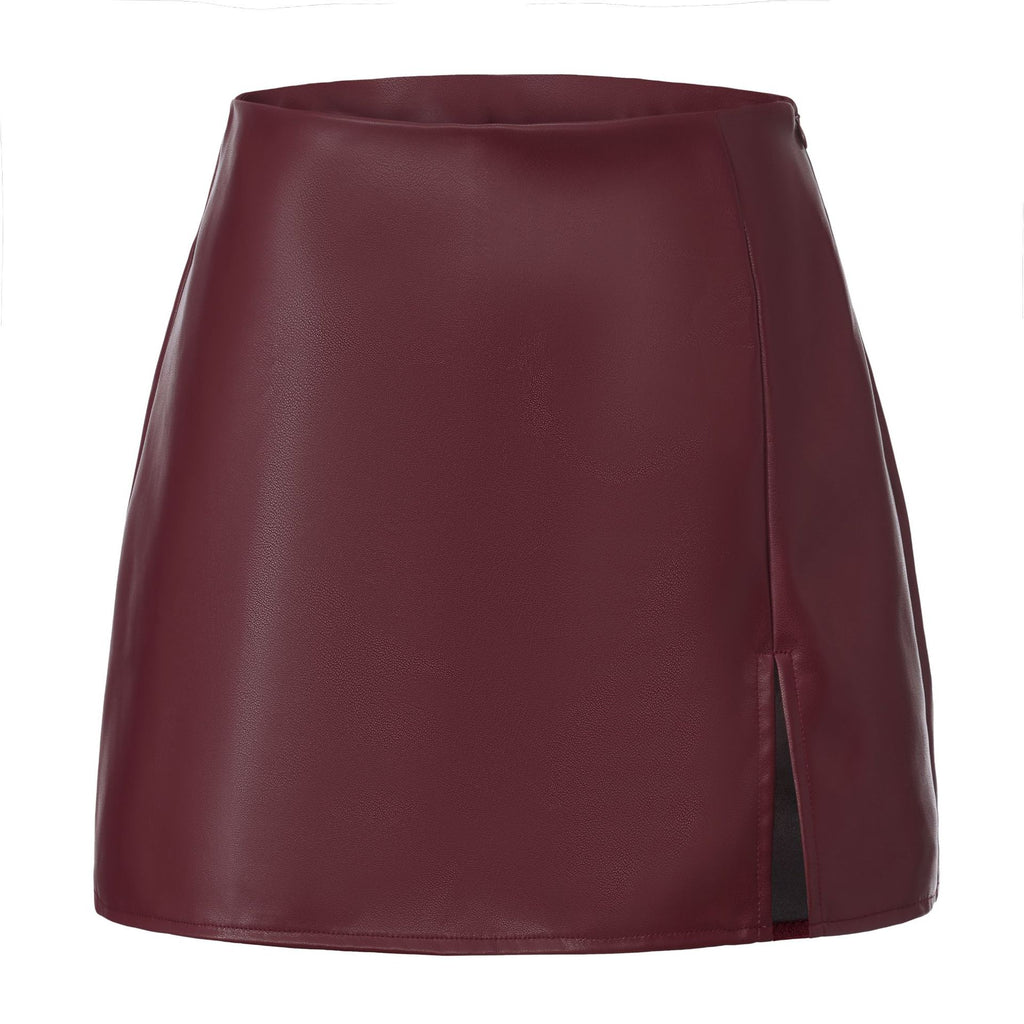 Women's Leather Sexy Front Slit Sheath High Shorts