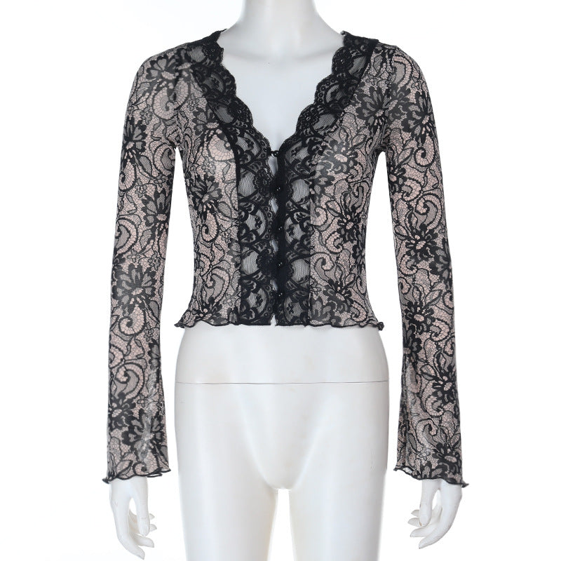 Women's Sexy Lace Deep V Long-sleeved Autumn Hot Tops