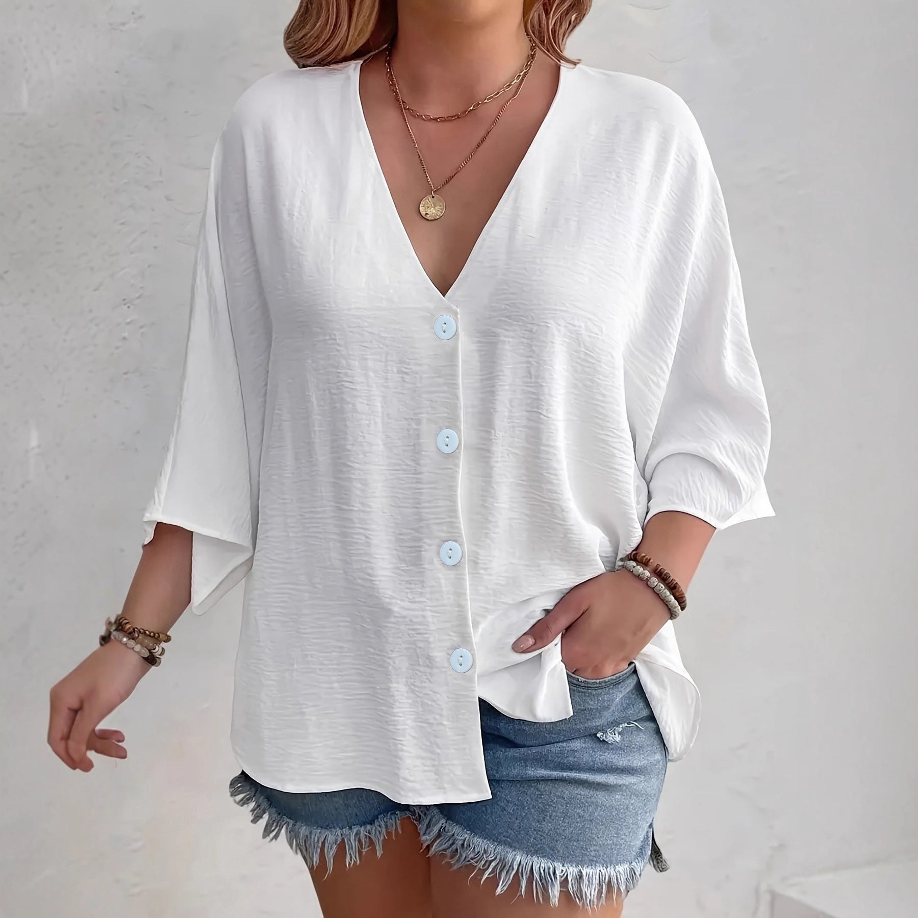 Women's Buttons Ice Silk Wrinkle Solid Color Clothing