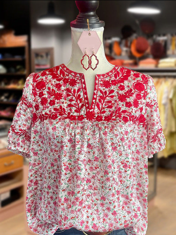 Casual Women's Embroidered Sleeve Floral Loose Shorts