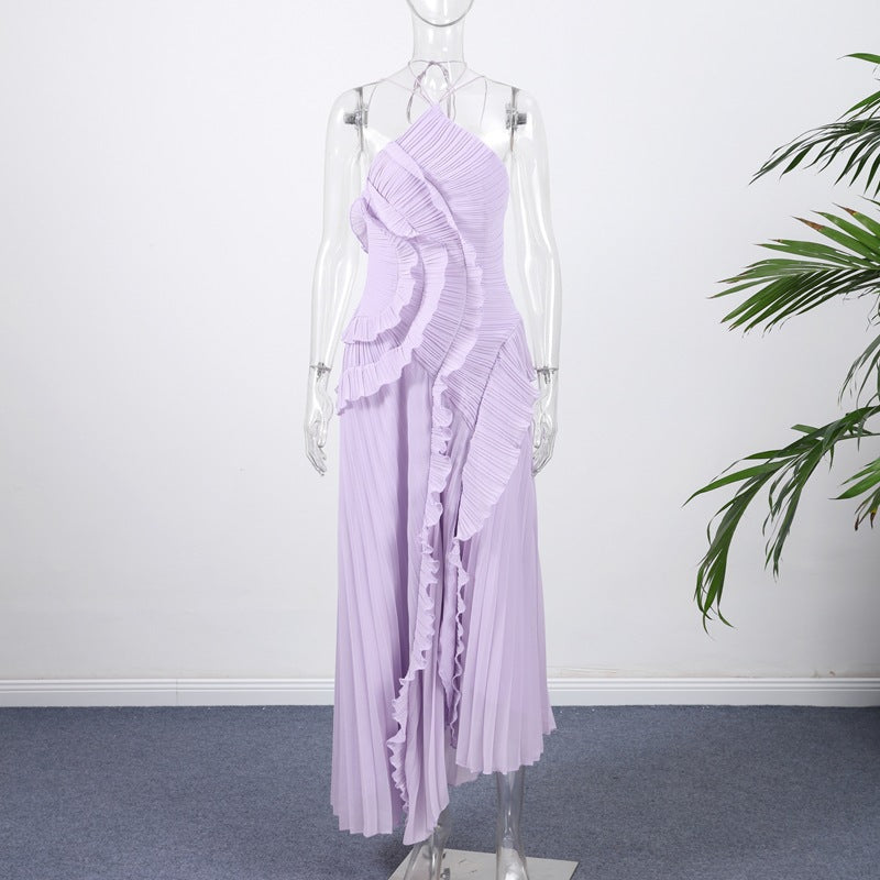 Ruffled Halter Spaghetti Straps Spring Style Dress