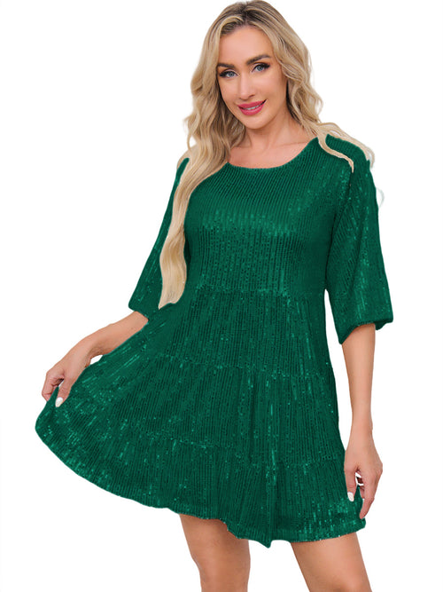 Fashion Solid Color Loose Waist Sleeves Sequins Shorts