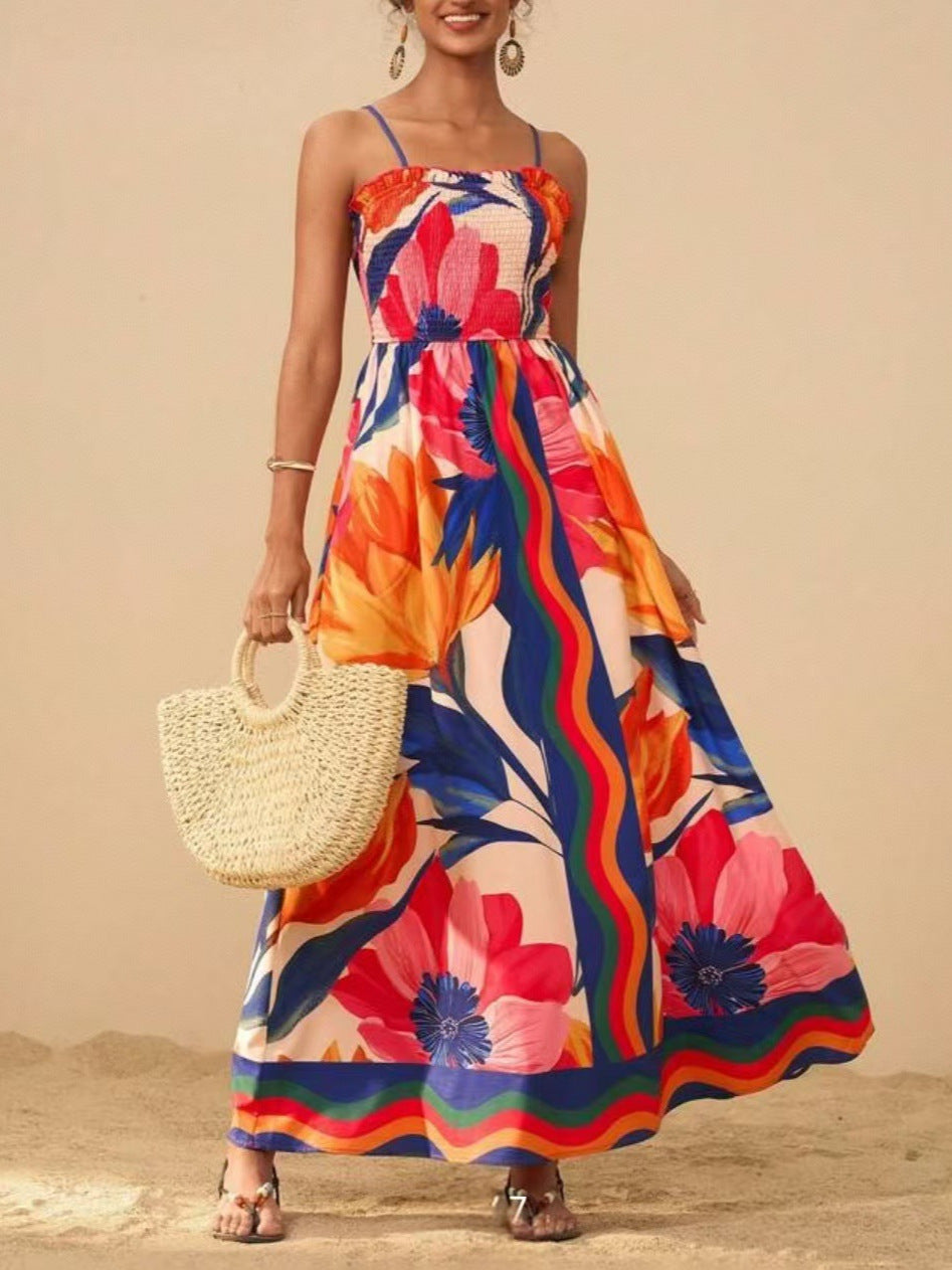 Women's Printed Elegant Graceful Smocking Waist Slimming Dress