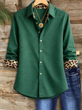 Women's Spring Solid Color Leopard Splicing Long Blouse
