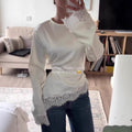 Women's Color Long Sleeve Irregular Hem Lace Women's T-shirt