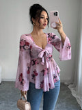 Design Sense French Sweet Flower Blooming Square Collar Long Blouse