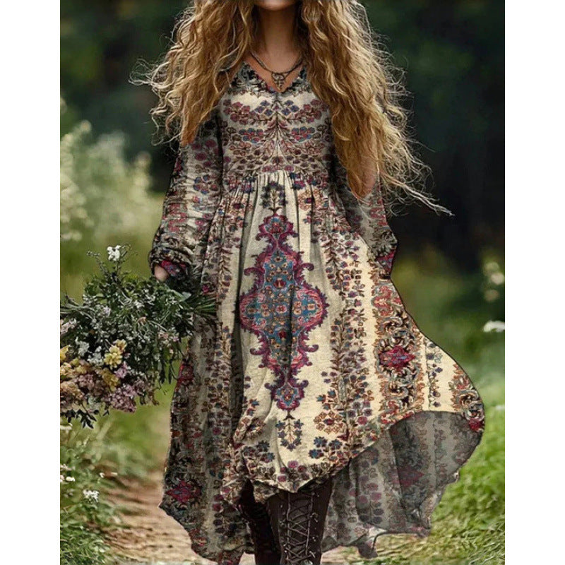 Durable Fashion Beautiful Autumn Vintage Printed Dress