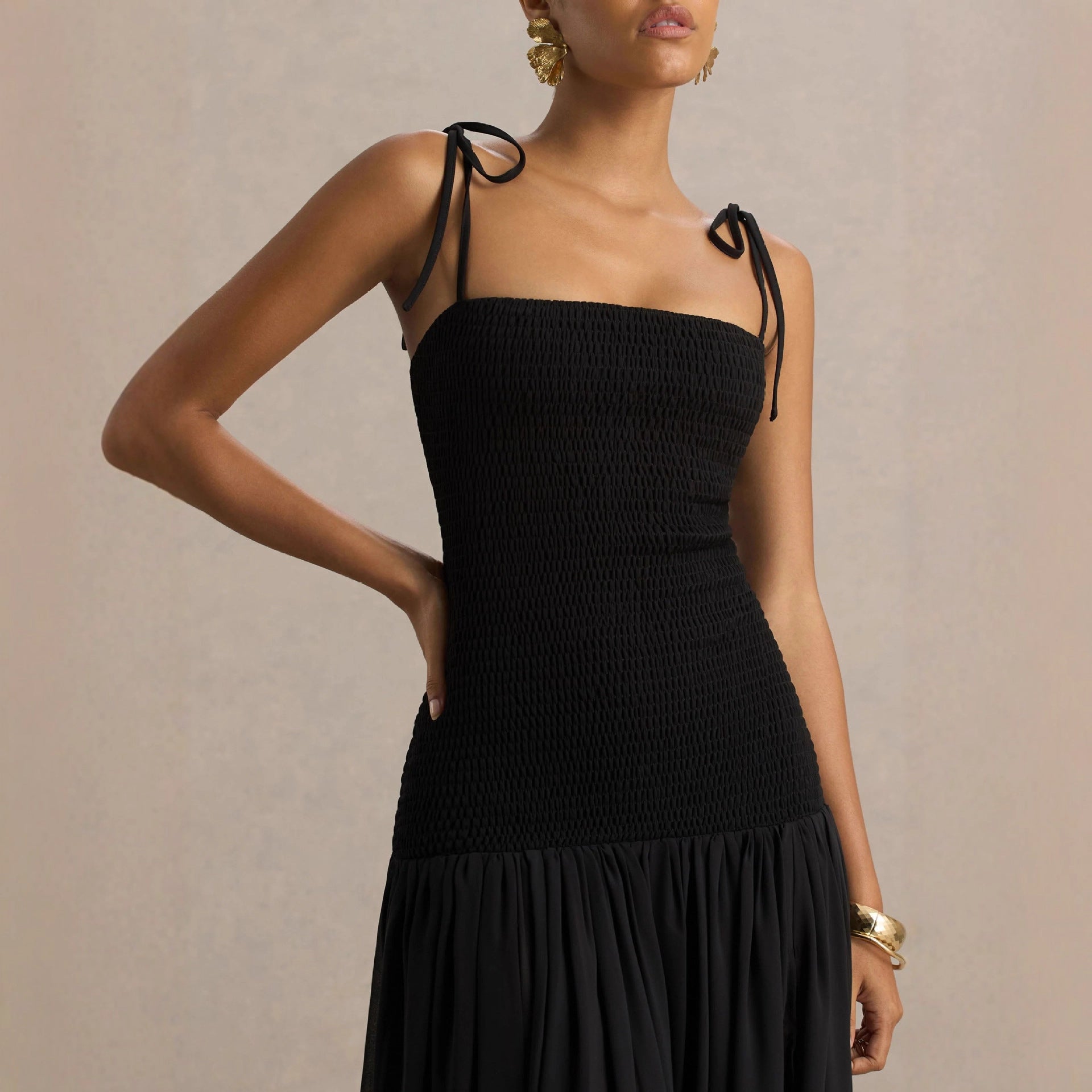Women's Spring Solid Color Sleeveless Sling Pleated Dress