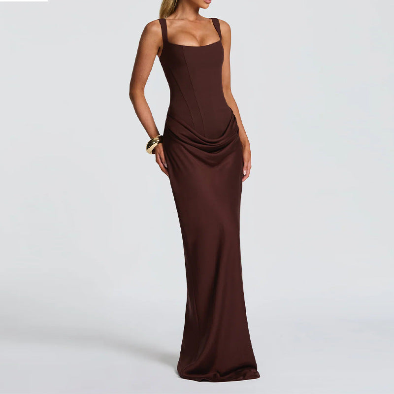 Fashion Shoulder Strap Sleeveless Back Waist Dress