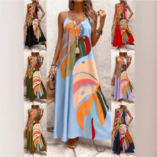 Women's Summer Fashion Casual Floral Print Leaf Dress