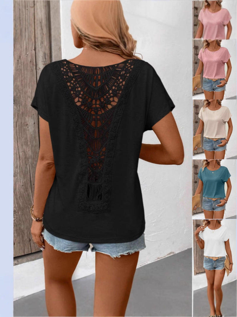 Fashion Trendy Women's Lace Patchwork Short-sleeved Clothing