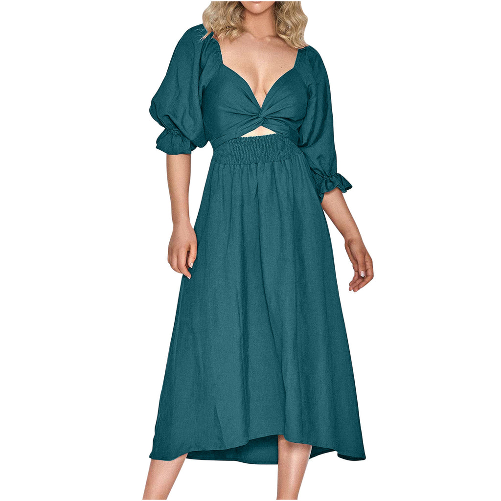 Women's Elegant Half Sleeve Front Back Wearable Dress