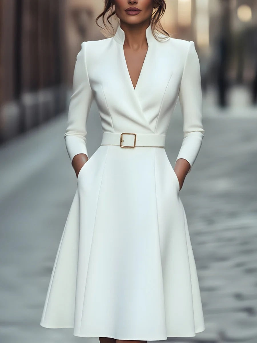 Women's Solid Color Waist Tight Swing Long Clothing